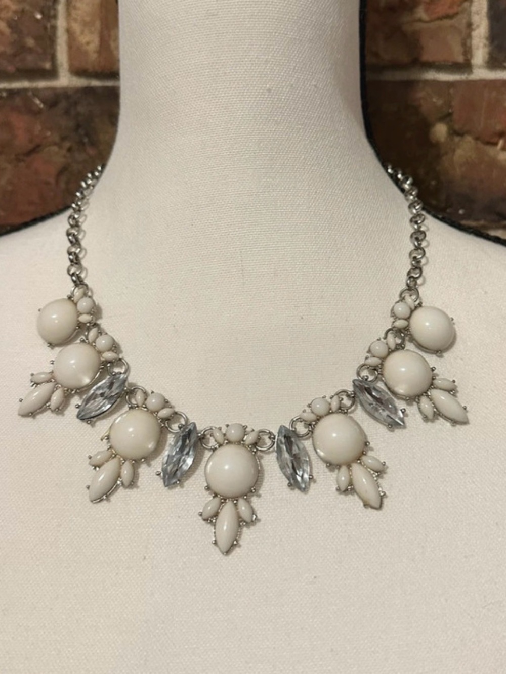 Erica Lyons Chunky White and Silver Cluster Bib Necklace